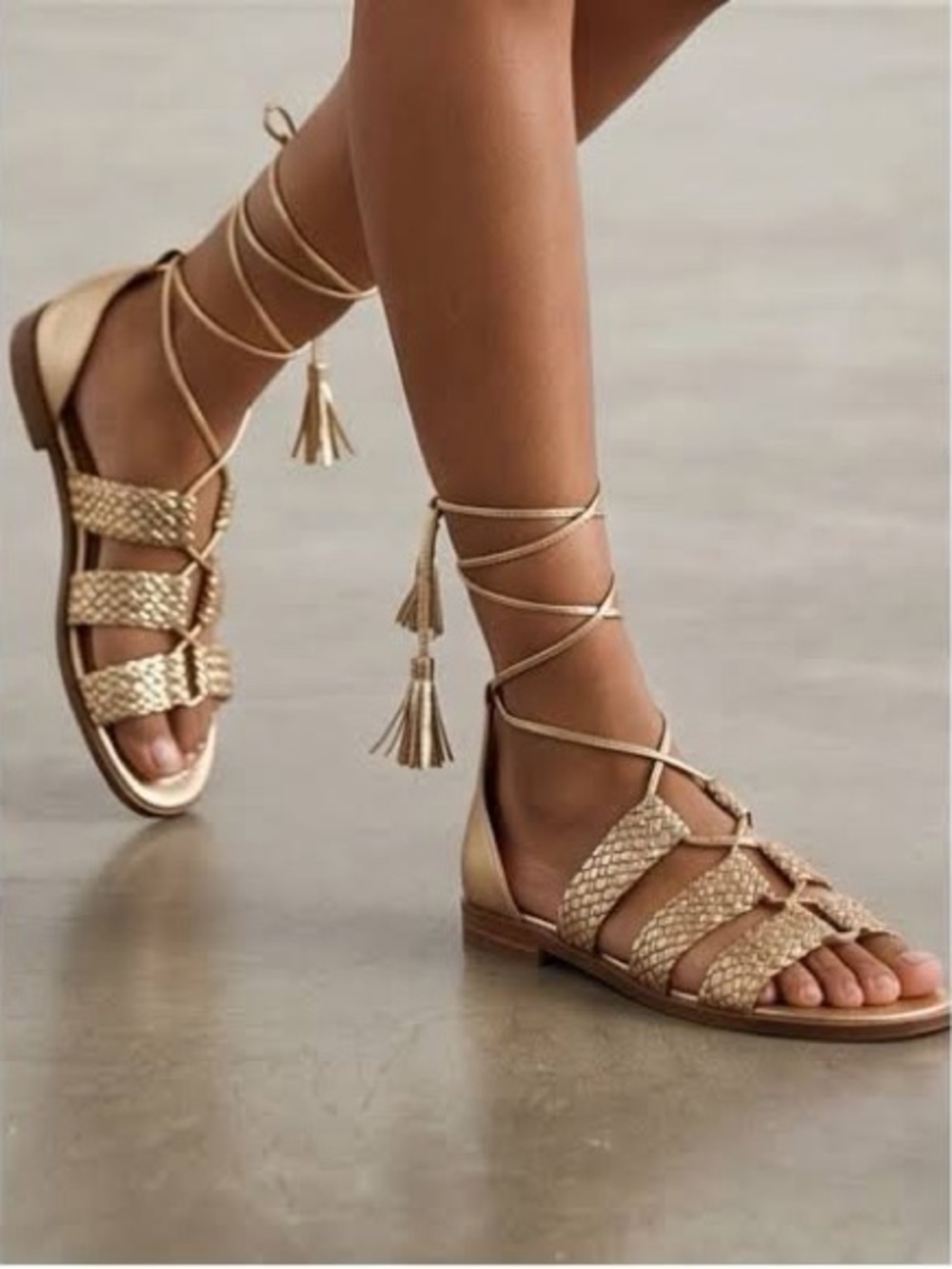 Michael Kors Monterey Gladiator Metallic Leather Sandals in Pale Gold